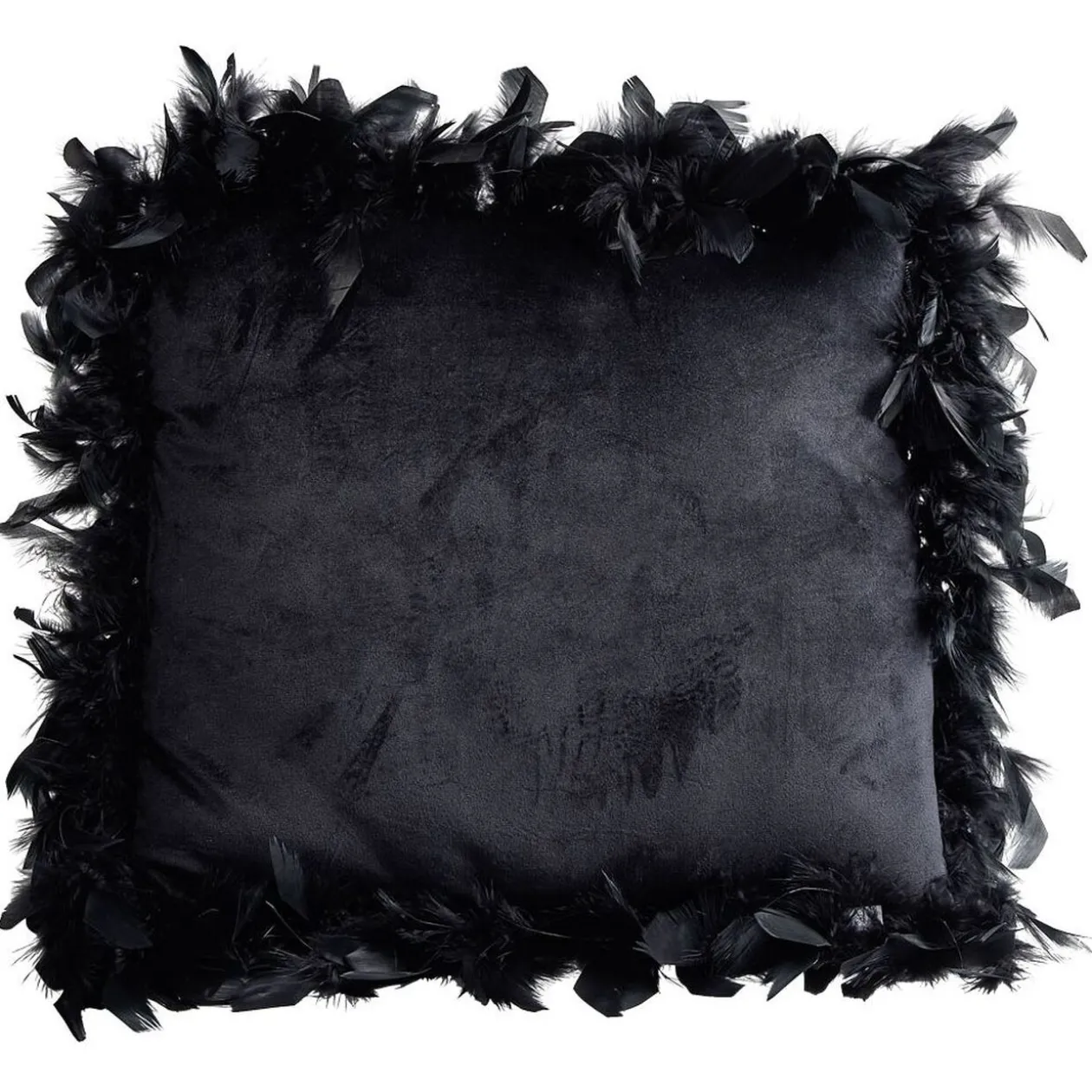 Coussin carré velours contour plume noir 50x50xép15cm 100% polyester