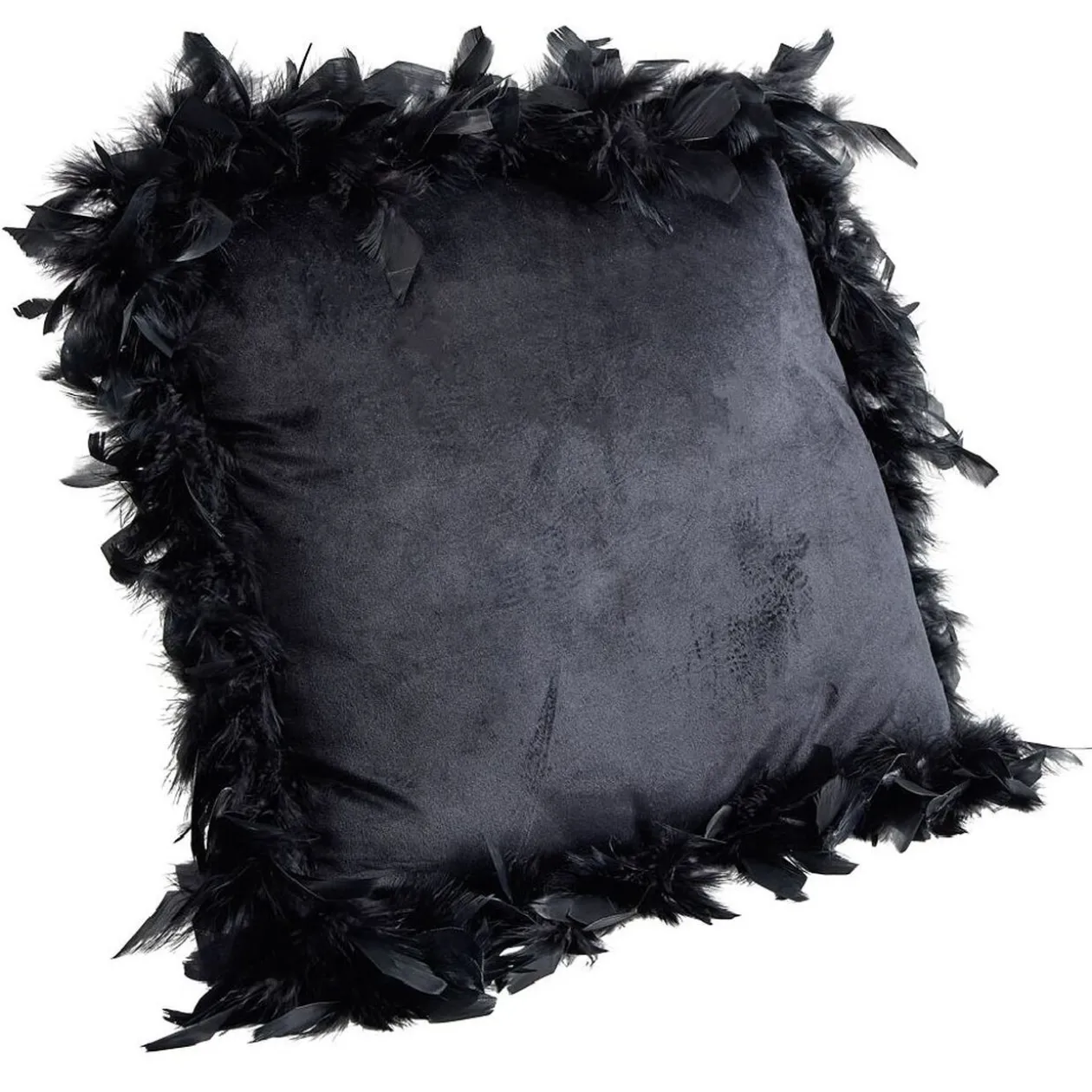 Coussin carré velours contour plume noir 50x50xép15cm 100% polyester