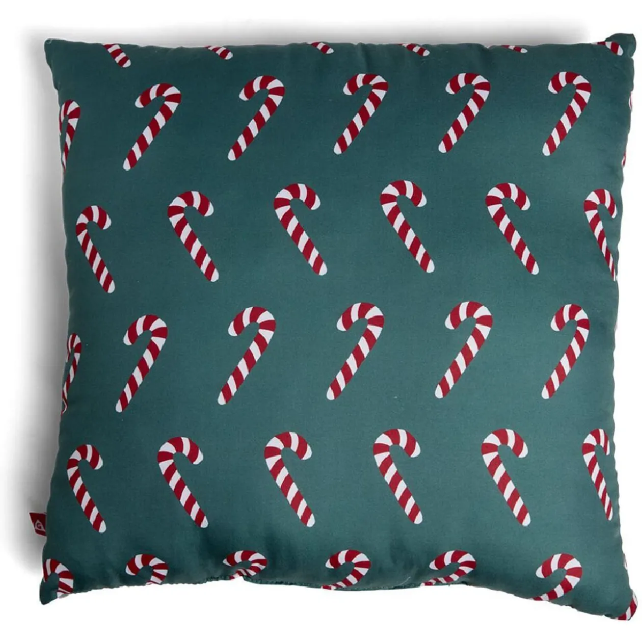 Coussin carré vert motif sucre d'orge rouge et blanc 40x40cm