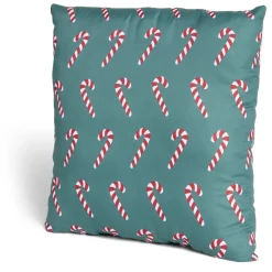 Coussin carré vert motif sucre d'orge rouge et blanc 40x40cm