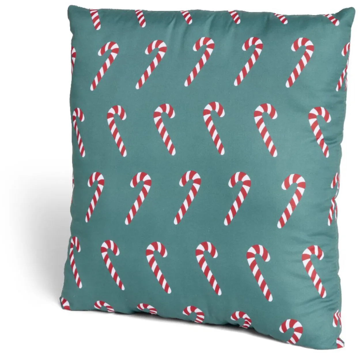 Coussin carré vert motif sucre d'orge rouge et blanc 40x40cm