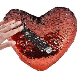 Coussin coeur rouge à sequins réversibles
