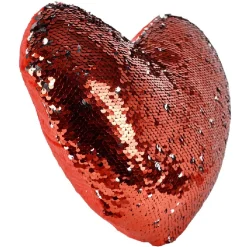 Coussin coeur rouge à sequins réversibles
