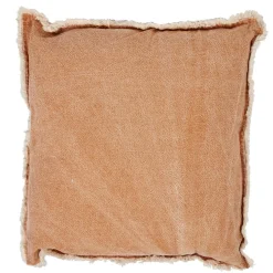Coussin couleur terre cuite délavé avec frange