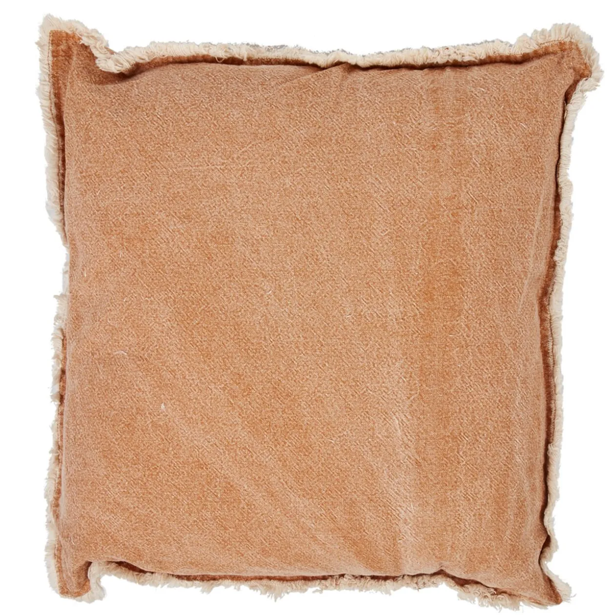 Coussin couleur terre cuite délavé avec frange