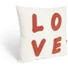 Coussin déco carré "Love" beige et rouge brique 38x38cm