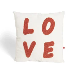 Coussin déco carré "Love" beige et rouge brique 38x38cm