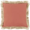 Coussin déco franges jute 45x45cm rouge