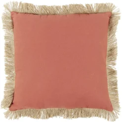 Coussin déco franges jute 45x45cm rouge