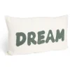 Coussin déco rectangulaire "Dream" beige et bleu canard 30x50cm
