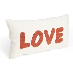 Coussin déco rectangulaire "Love" beige et rouge brique 30x50cm