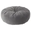 Coussin déco rond avec bouton central en velours gris foncé