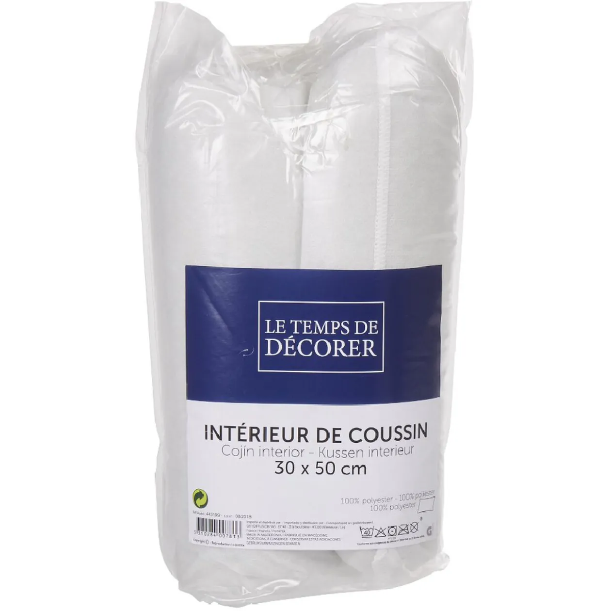 Coussin de rembourrage rectangulaire polyester blanc 50x30 cm