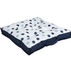 Coussin de sol blanc à pois bleus