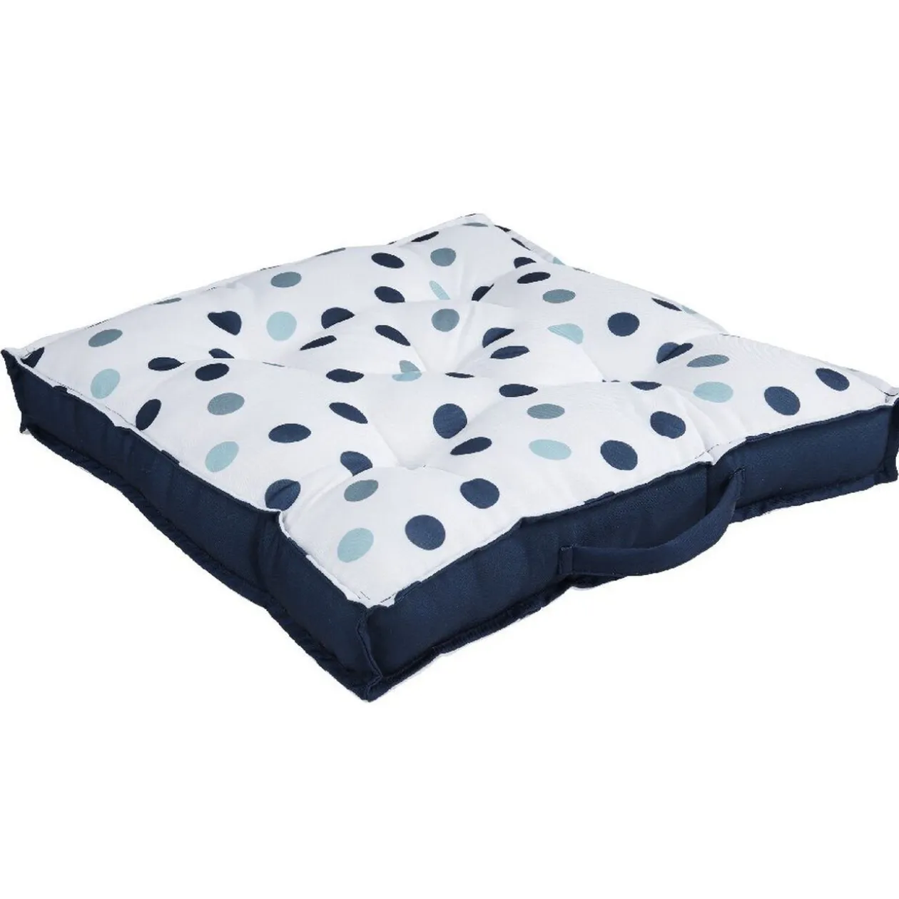 Coussin de sol blanc à pois bleus