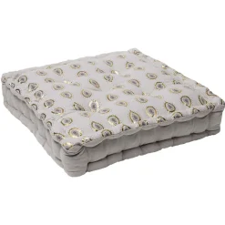 Coussin de sol carré blanc crème motif bohème 45x45x10cm