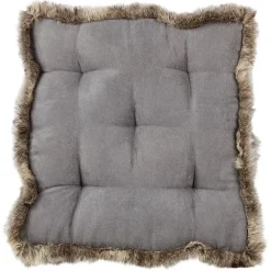 Coussin de sol carré bord fausse fourrure gris