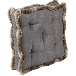 Coussin de sol carré bord fausse fourrure gris