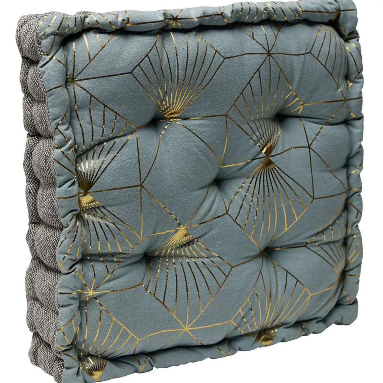 Coussin de sol carré gris et bleu motif géométrique doré 45x45x10cm