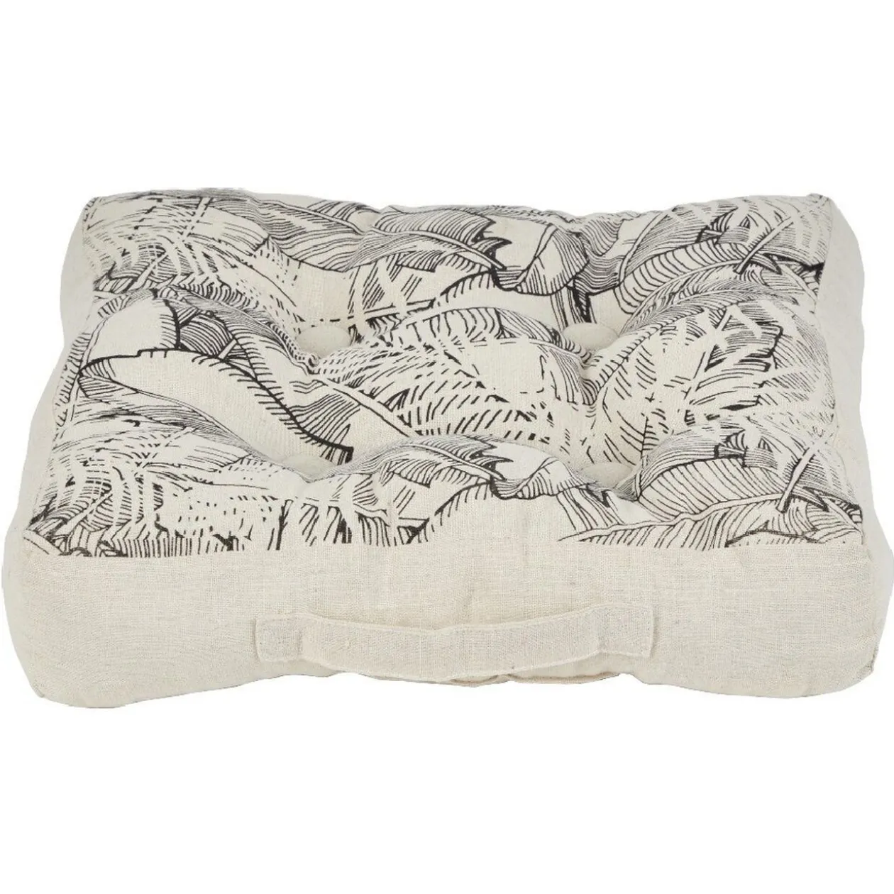 Coussin de sol carré imprimé tropical noir naturel 40x40x10 cm