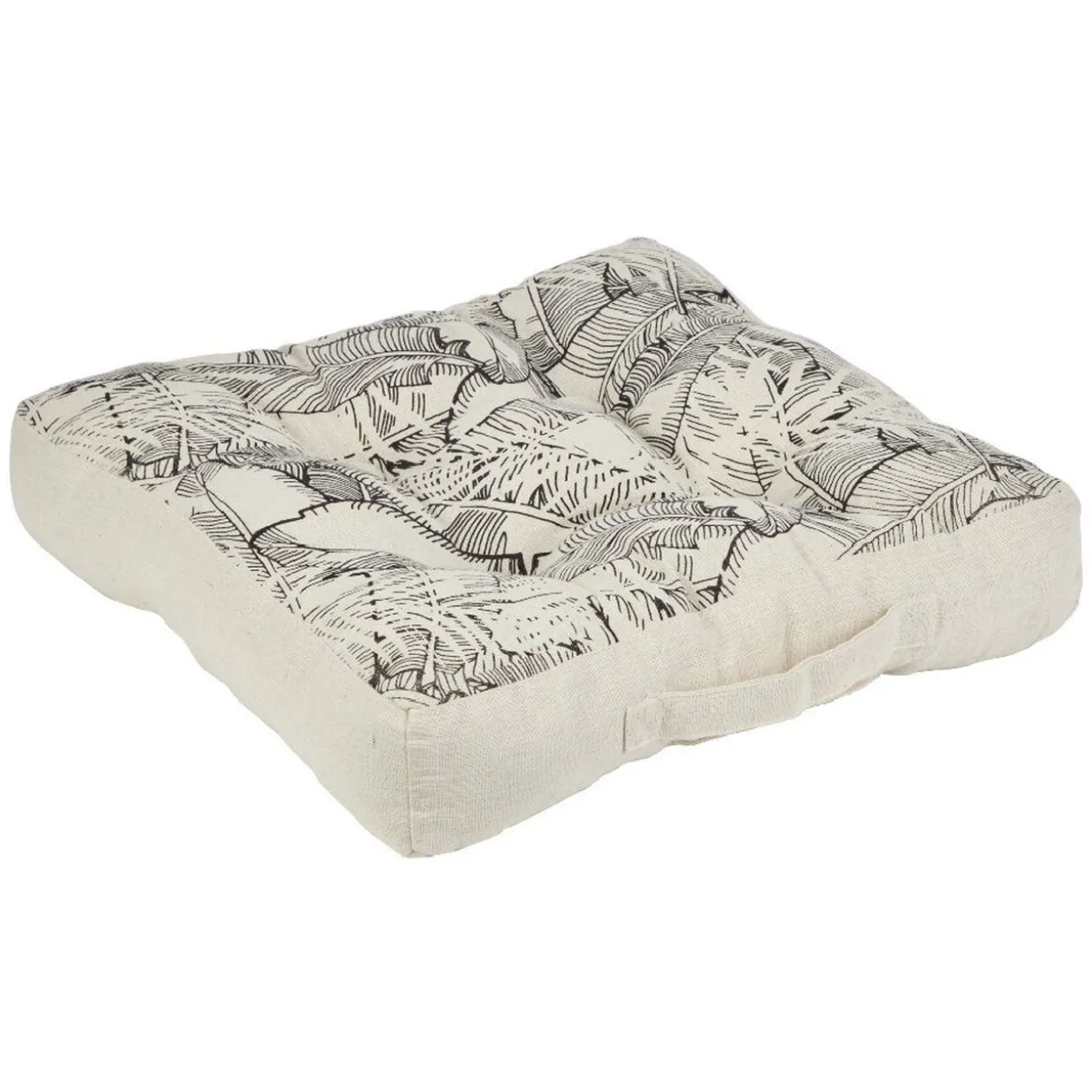 Coussin de sol carré imprimé tropical noir naturel 40x40x10 cm