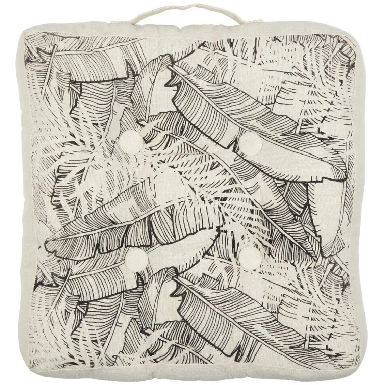 Coussin de sol carré imprimé tropical noir naturel 40x40x10 cm