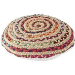 Coussin de sol jute tissé chindi multicolore