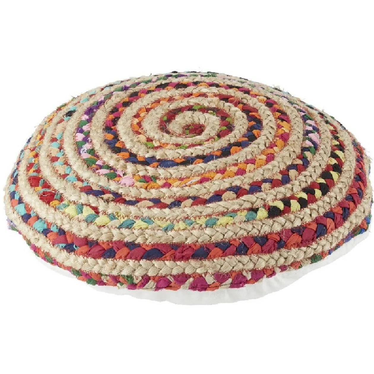 Coussin de sol jute tissé chindi multicolore