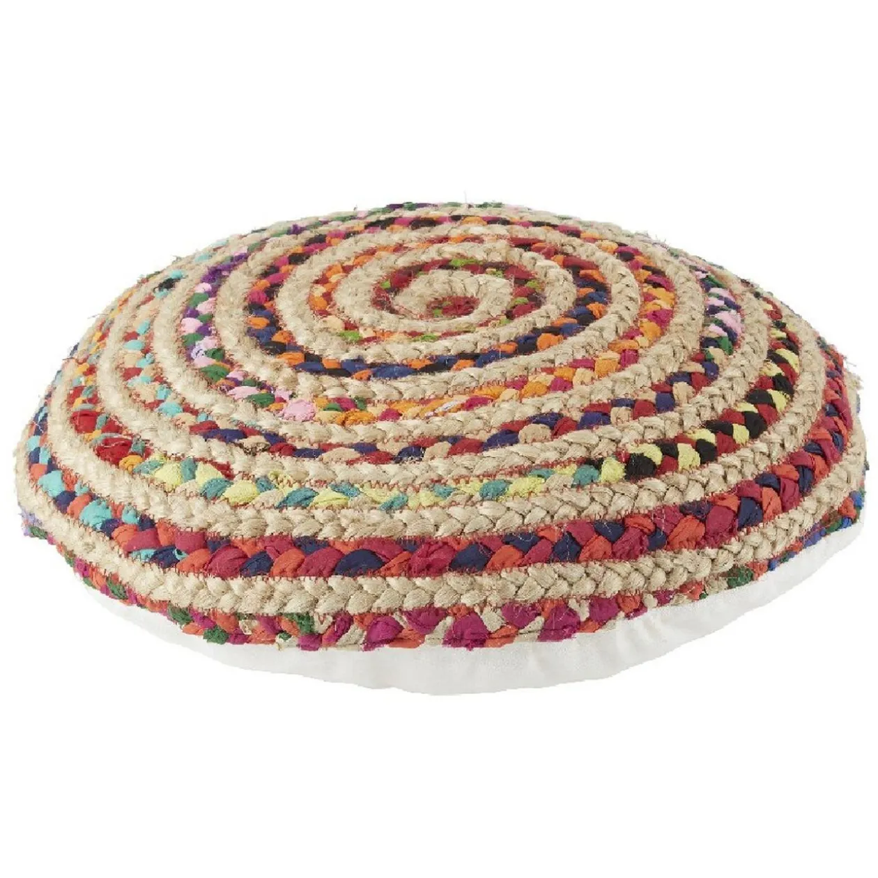 Coussin de sol jute tissé chindi multicolore