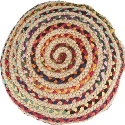 Coussin de sol jute tissé chindi multicolore