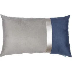 Coussin en velours bicolore taupe et bleu