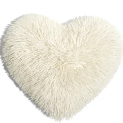 Coussin forme coeur fausse fourrure beige ou rose 42x42cm