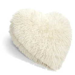 Coussin forme coeur fausse fourrure beige ou rose 42x42cm