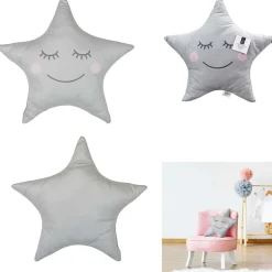Coussin forme étoile sourire dormeur gris 44x37cm