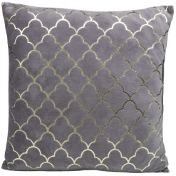 Coussin gris en velours motif géométrique doré