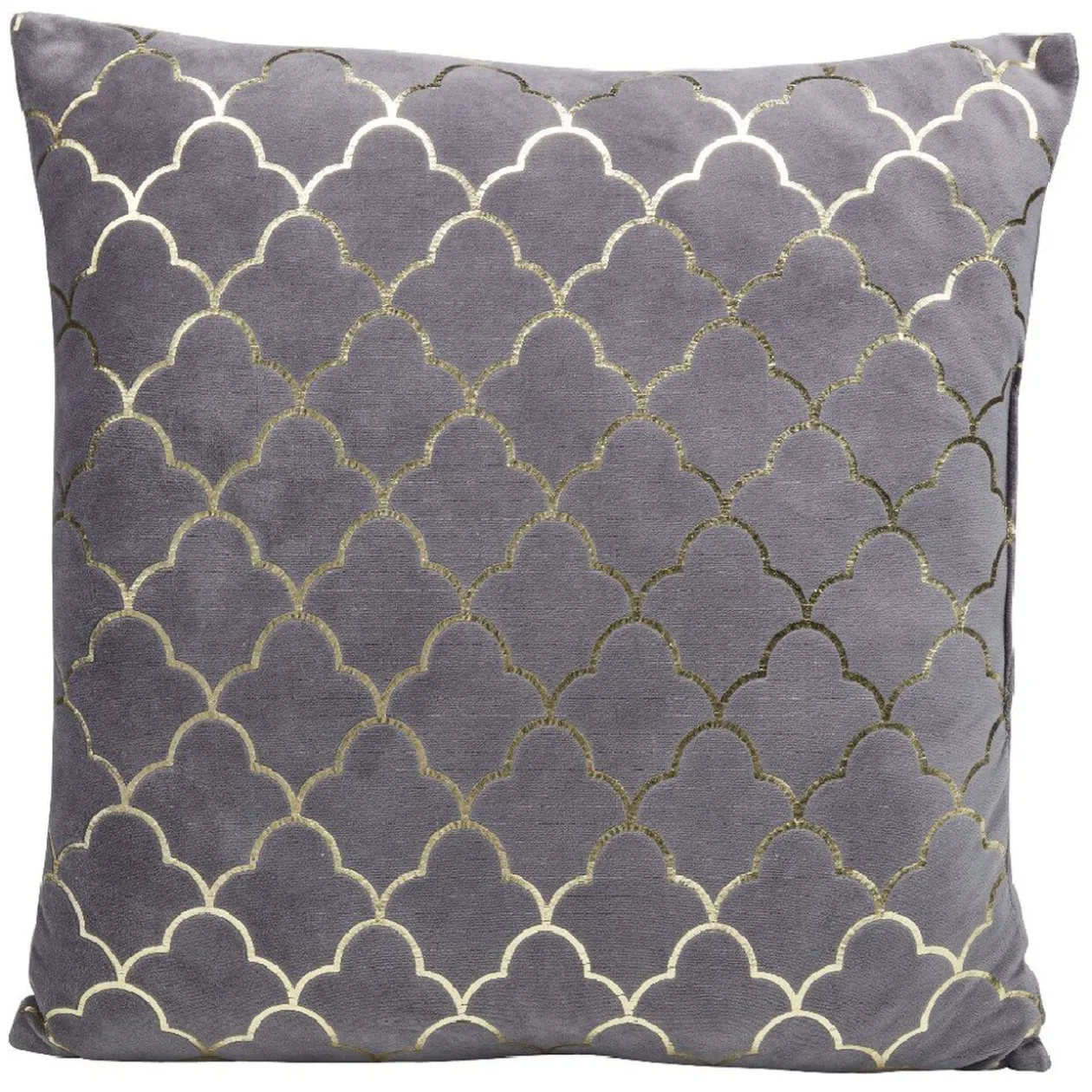 Coussin gris en velours motif géométrique doré