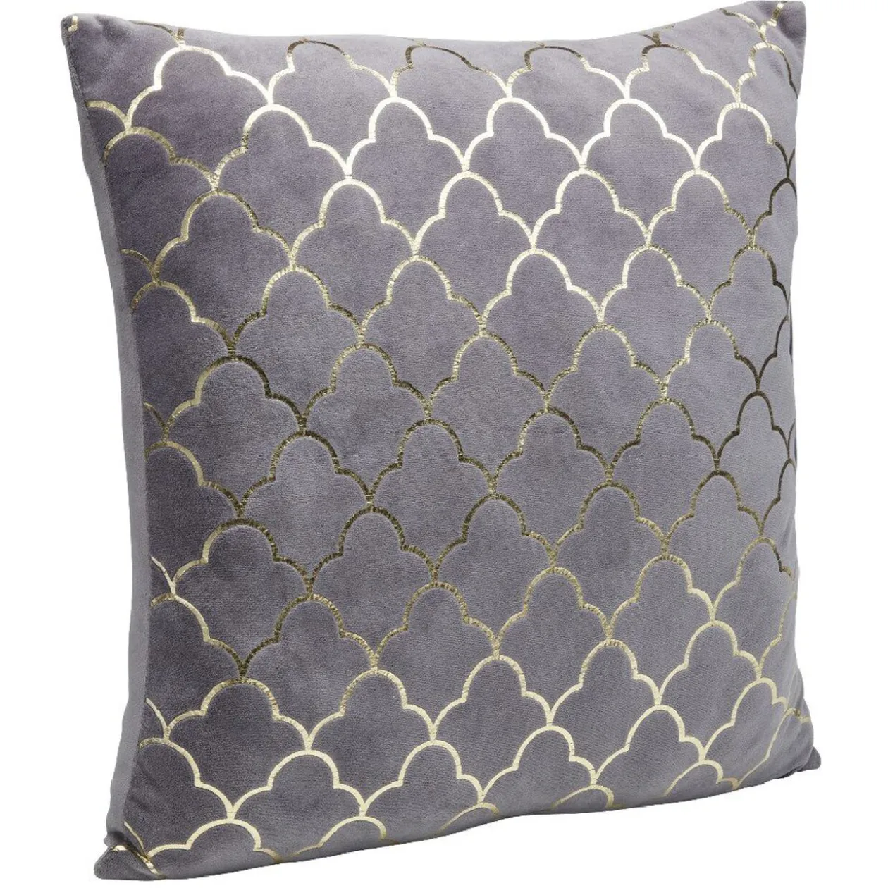 Coussin gris en velours motif géométrique doré