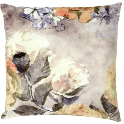 Coussin imitation velours motif floral 40x40cm