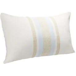 Coussin jacquard rayure bleu clair et beige 50x30cm