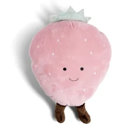 Coussin peluche forme fraise polyester rose 32x30cm