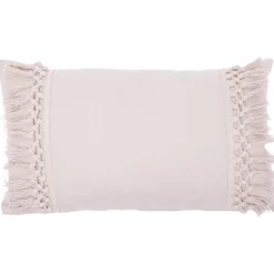 Coussin rectangulaire à pompon vieux rose 100% coton 35x55cm