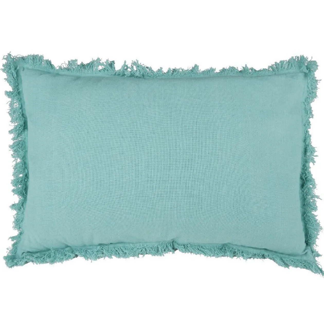 Coussin rectangulaire avec franges bleu lagon uni