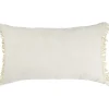 Coussin rectangulaire beige uni à franges 30x50cm
