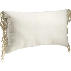 Coussin rectangulaire beige uni à franges 30x50cm