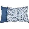 Coussin rectangulaire design Cyclade effet lin blanc et bleu