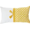 Coussin rectangulaire Dolce Vita blanc jaune pompon