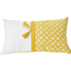 Coussin rectangulaire Dolce Vita blanc jaune pompon