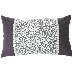 Coussin rectangulaire Dolce Vita décor dentelle blanc gris