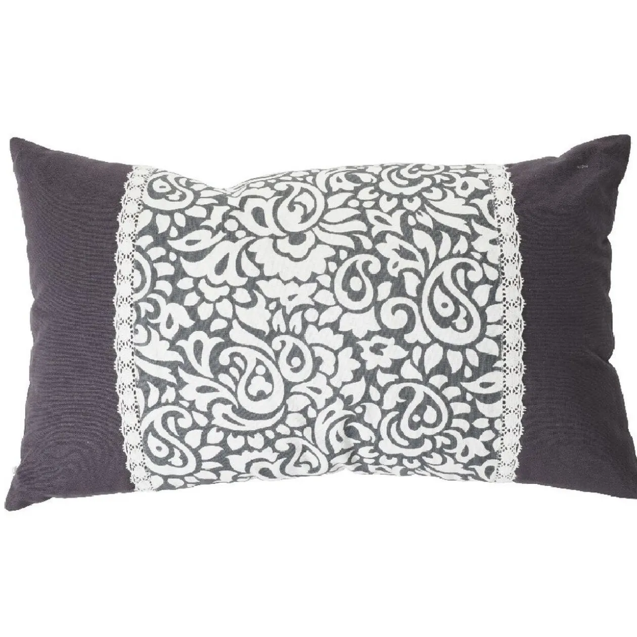 Coussin rectangulaire Dolce Vita décor dentelle blanc gris