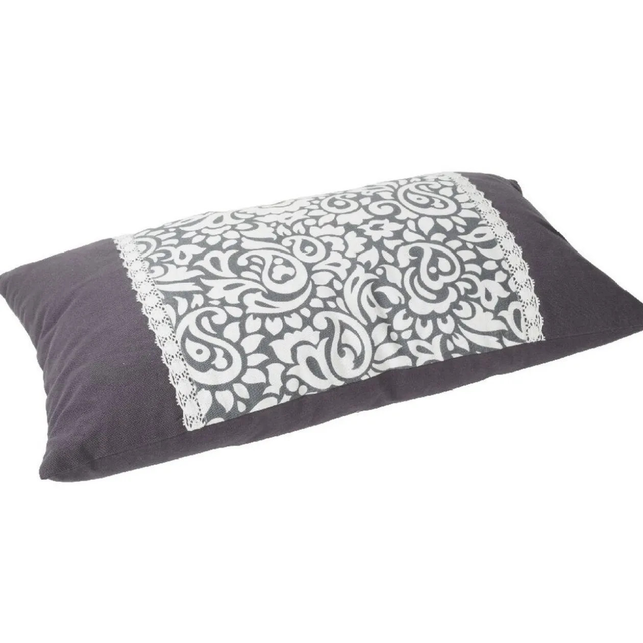 Coussin rectangulaire Dolce Vita décor dentelle blanc gris